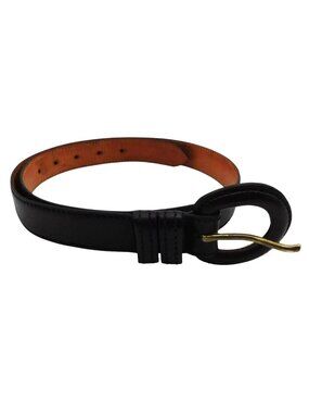 Lands End Womens Black Leather Belt Size 30 Buckle Classic Minimalist